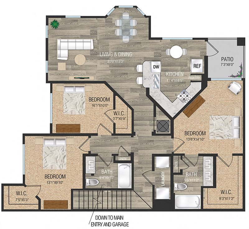 Three bedroom floor plan